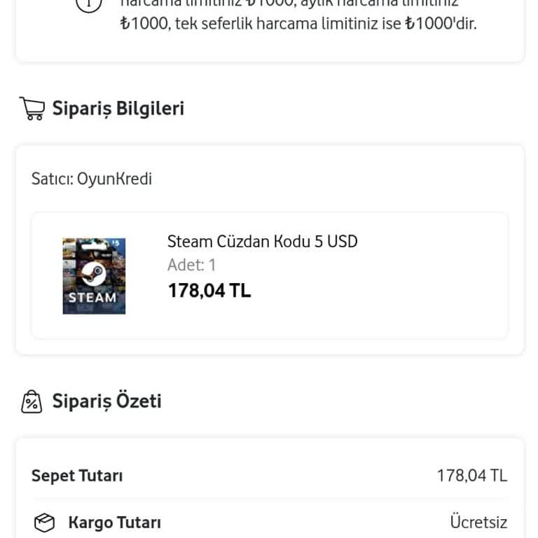 Vodafone Her Şey Yanımda Vodafone Yanımda Uygulamasında Steam Cüzdan Kodu Sorunu