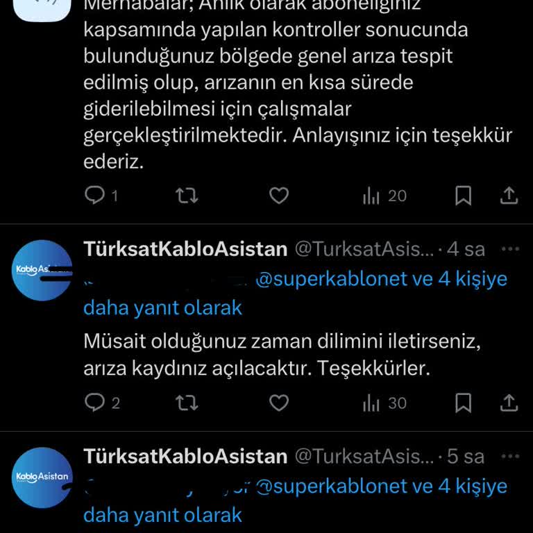 Kablo Net TÜRKSAT 30 Saattir İnternet Veremiyor