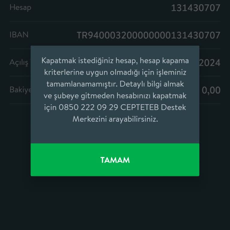 CepteTeb Hesap Kapatılmıyor