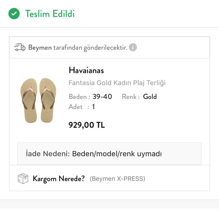 Beymen İade Ücreti Gönderilmedi