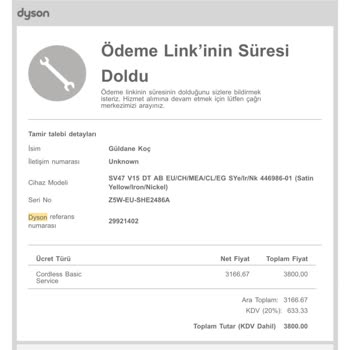 Dyson Müşteri Hizmetleri Sorunu