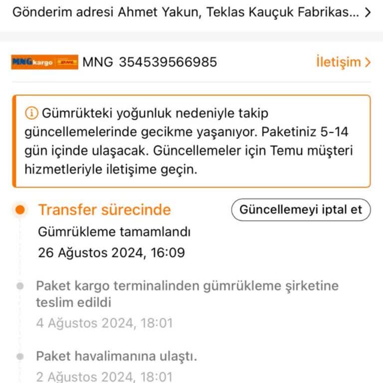 TEMU-MNG Kargo Teslim Etmeme Sorunu