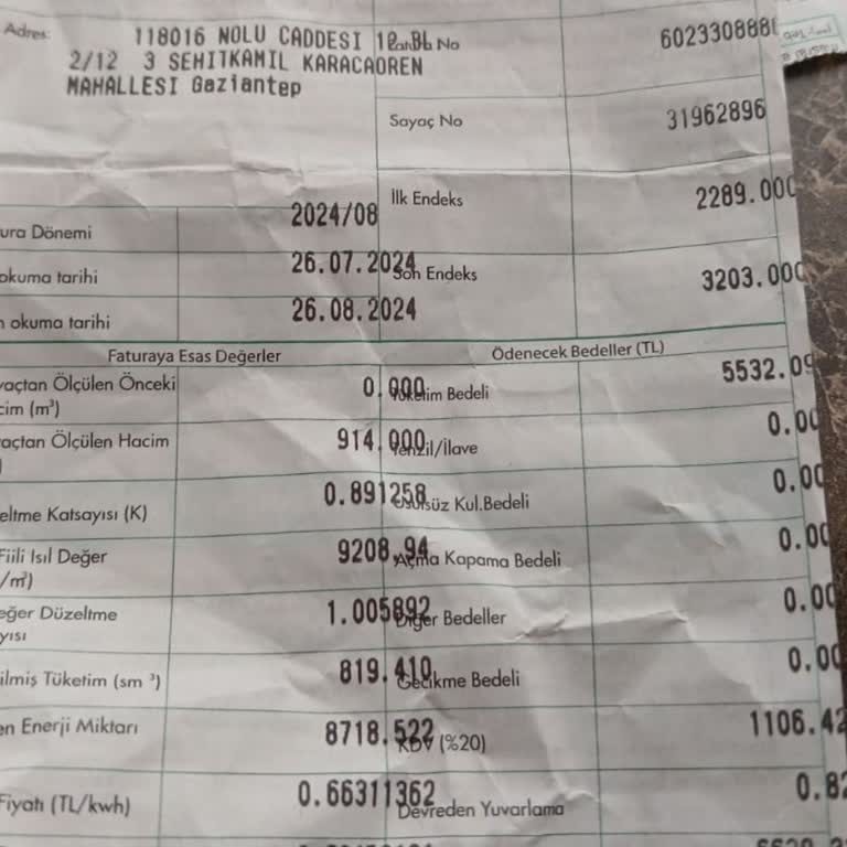 Gazdaş Gaziantep Bölgesi Yanlış Fatura Okuma