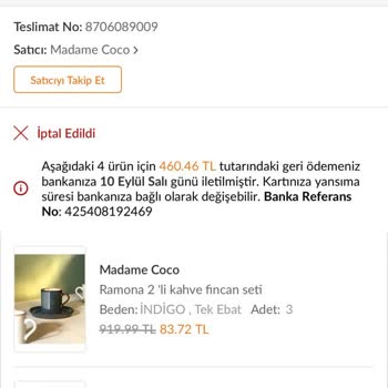 Trendyol Madame Coco Haksız Sipariş İptali