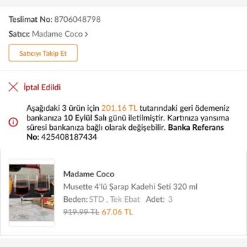 Trendyol Madame Coco Haksız Sipariş İptali