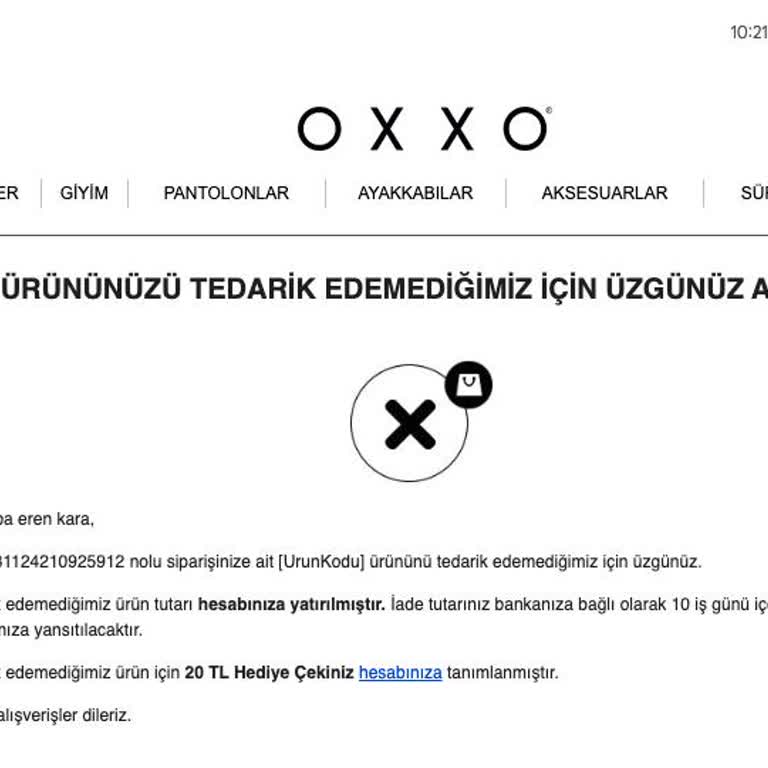 OXXO Firma Tarafından Sipariş İptali