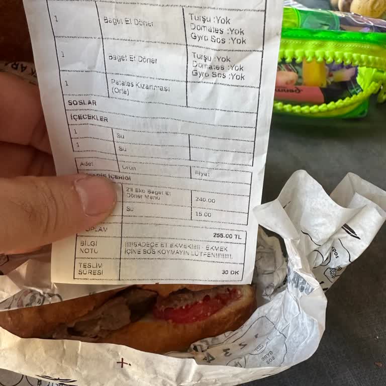 Tab Gıda Usta Döner, Sipariş Notlarını Olunmuyor.