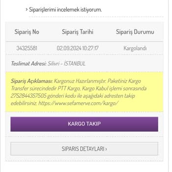 Sefamerve Sipariş Durumu Para İadesi Talep Ediyorum
