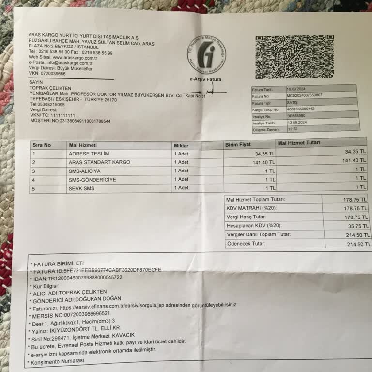 Aras Kargo Yerine Bile Getirilmeyen Hizmet Bedeli
