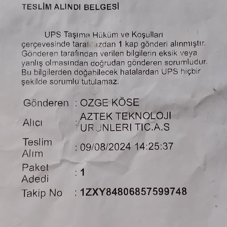 UPS Türkiye Topkapı Şubesinde Gönderi Sorunu