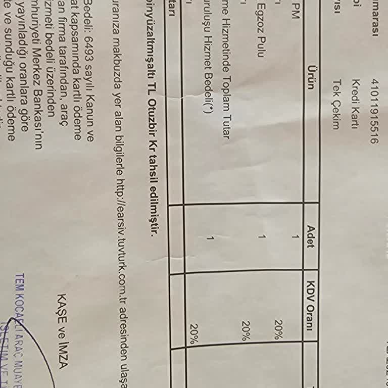 Tüvtürk Kredi Kartı Hizmet Bedeli