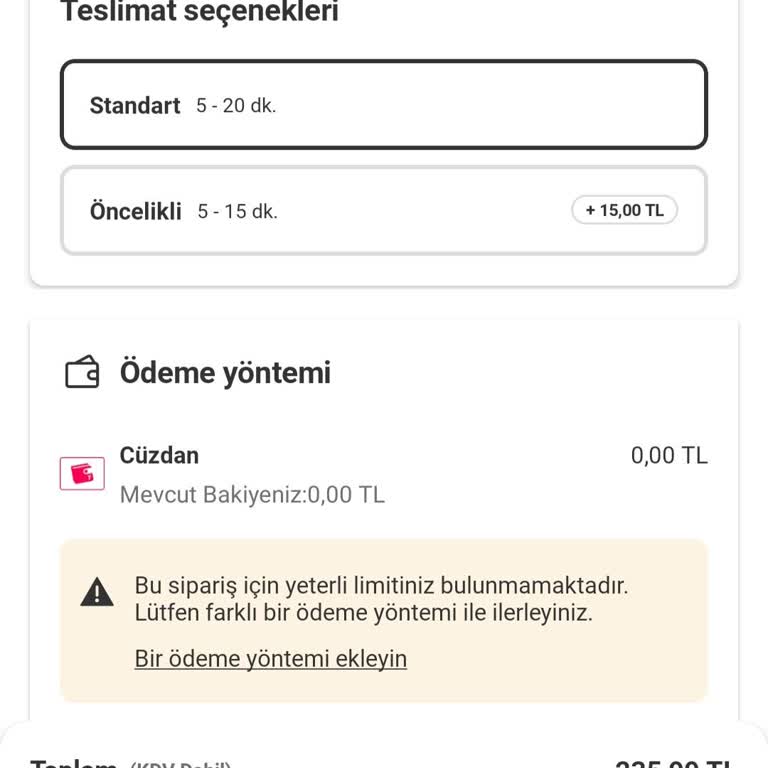 Edenred Ticket Kartımla Yemek Sepeti'nden Yemek Sipariş Edemiyorum