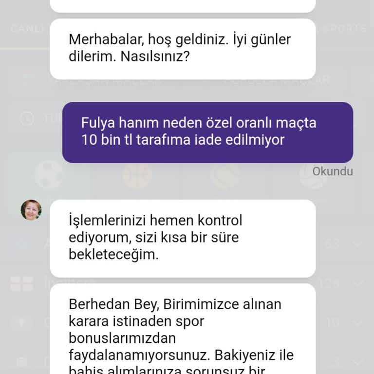Olabahis Özel Oranlı Maç Açıp İade Verilmemesi