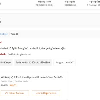 Trendyol "Wintoup Türkiye" Firmasının Bozuk Ürünü İade Kabul Etmemesi