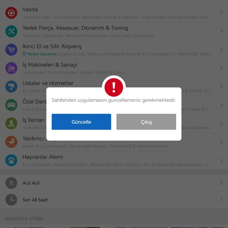 Sahibinden Güncelleme Hatası Veriyor