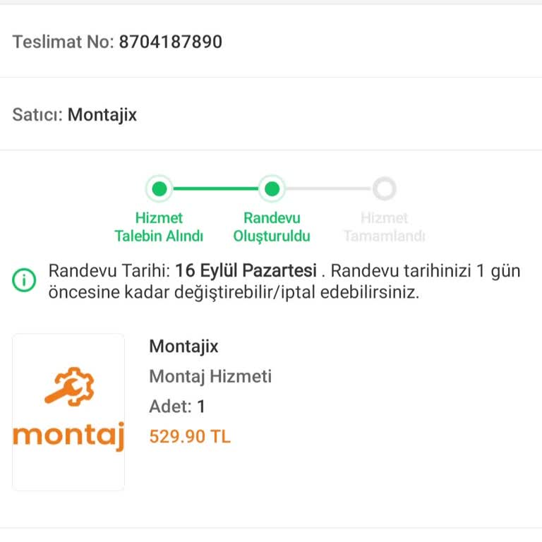 Montajix 8704187890 Teslimat Numaralı Ürün İçin Gelinmemesi
