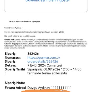 Gürmar Online Market Para İade Edilmemesi