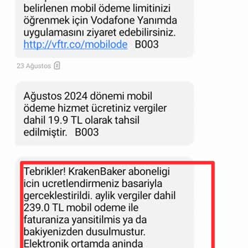 Vodafone Pay İstek Dışı Vodafone Kraken Baker Aboneliği Ücreti