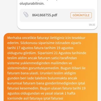 Trendyol Faturam Geç Gönderildiği İçin Siparişimi İade Edemedim