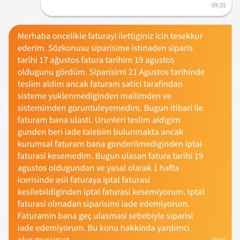 Trendyol Faturam Geç Gönderildiği İçin Siparişimi İade Edemedim