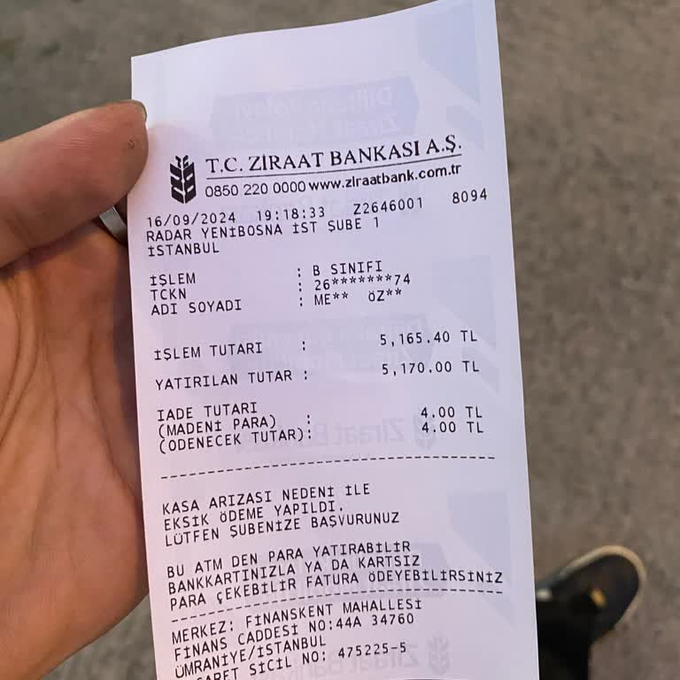 Ziraat Bankası Ehliyet Harcı Yatırırken Kasa Arızası Nedeni İle.