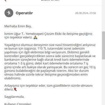 Yemeksepeti Eksik Ürün Teslimatı Ve Ücret İadesi Yapılmaması
