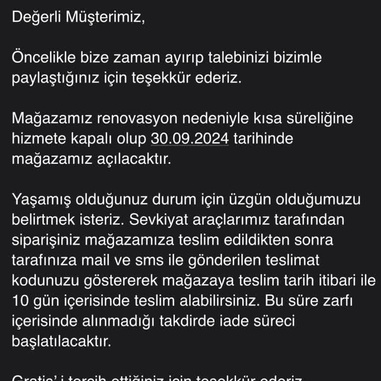 Gratis'te Mağazadan Teslimat Sorunu