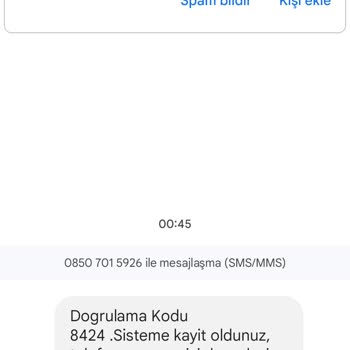 0850 701 59 26 Tarafından Kod Gönderildi!