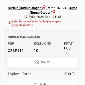 Obilet/Güney Akdeniz Habersiz Koltuk Değiştirmesi