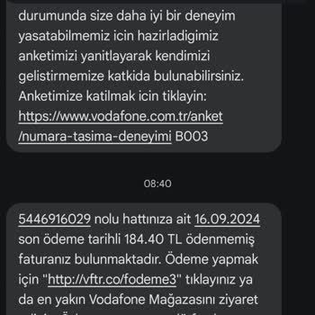 Vodafone'dan Yanlış Fatura ve Borç Bildirimi Sorunu