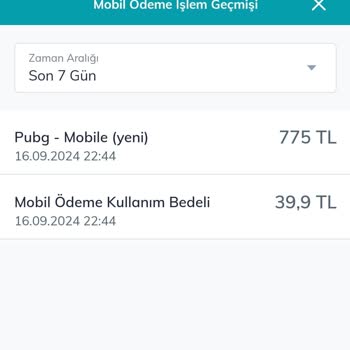 PUBG Onaysız, Türk Telekom Mobile Hesabımdan Ödeme Almıştır.