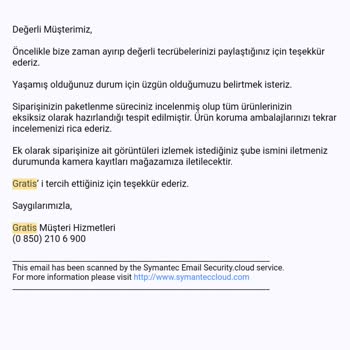 Gratis Kargomu Eksik Gönderdi, Hatalarını Kabul Etmiyorlar!