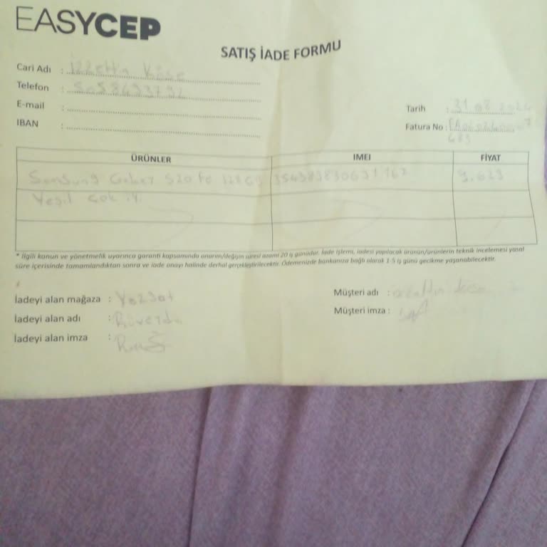 EasyCep İade Ücreti Alamadın