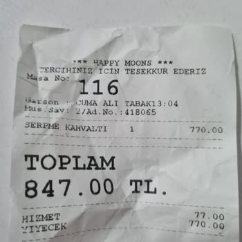 İstanbul Marina AVM, Happy Moons Da Alınan Hizmet Bedeli