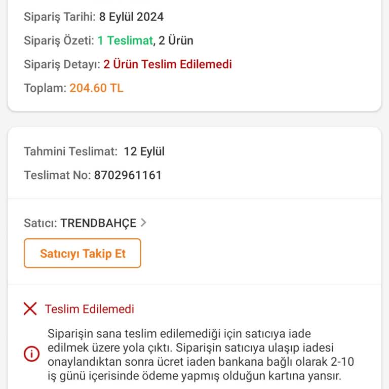 Trendyol Ürünüm Gelmeden Geri İade Edildi