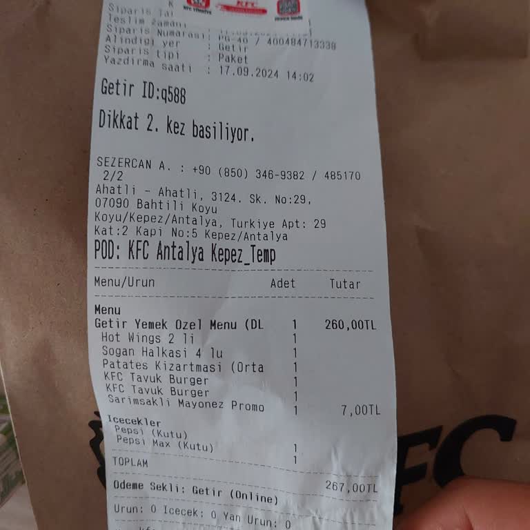 KFC Eksik Ürünler Ve Kalitesiz Hizmet