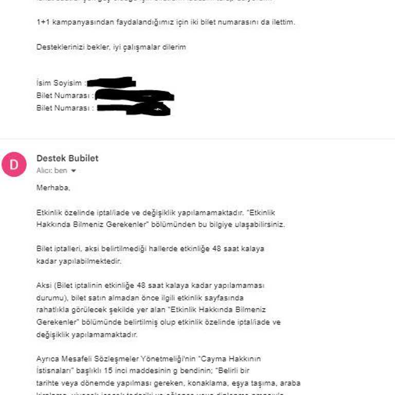Bubilet İptal Ve İade Yapmıyor!