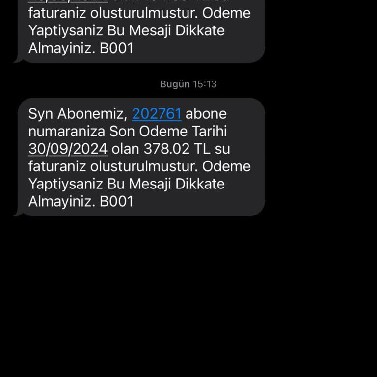 Kayseri Büyükşehir Belediyesi KASKİ Su Faturası Mesajı
