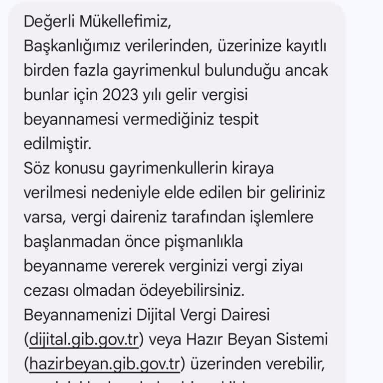 Gelir İdaresi Başkanlığından Gelen Alakasız Mesaj