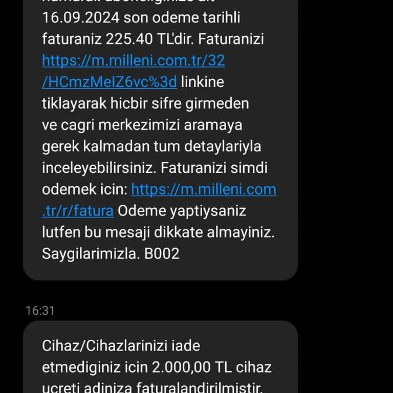 Millenicom Hizmet Sonlandırma Sonrası Modem Ücreti Haksız Fatura