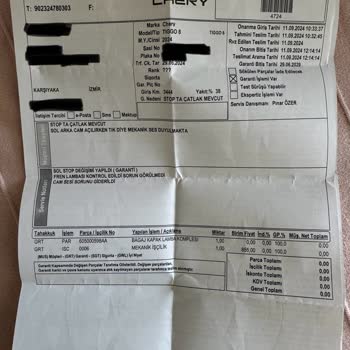 Chery Tiggo 8 Pro Arka Stop Kronik Hatası