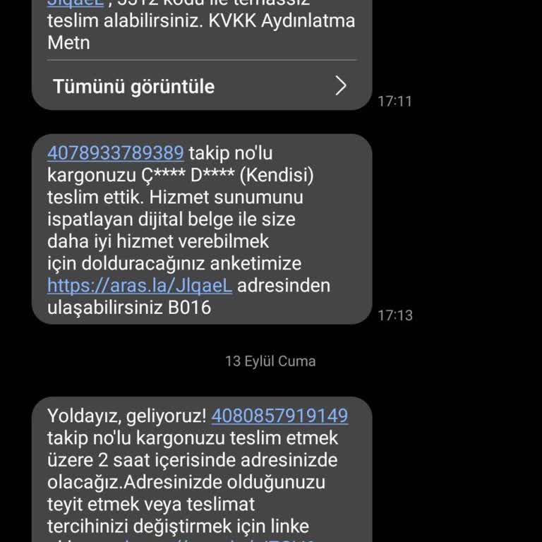 Aras Kargo Mesajlarından Sıkıldım. Bana Ait Olmayan Mesajlarla Doldu