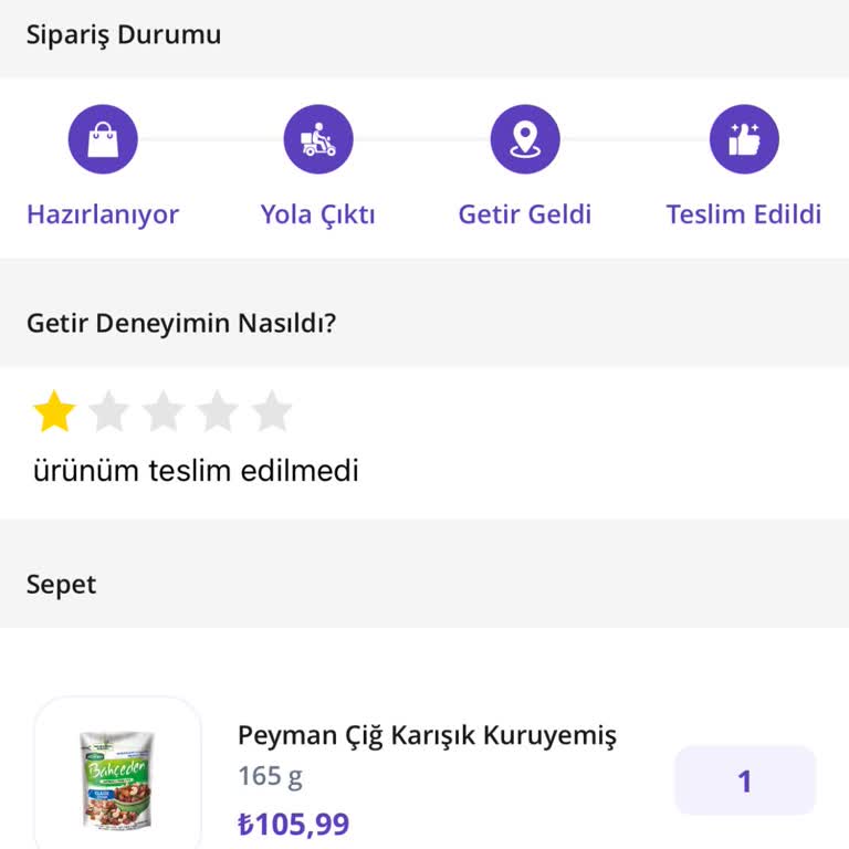 Getir Sipariş Teslim Etmediği Halde Teslim Etti Olarak Sisteme Girdi