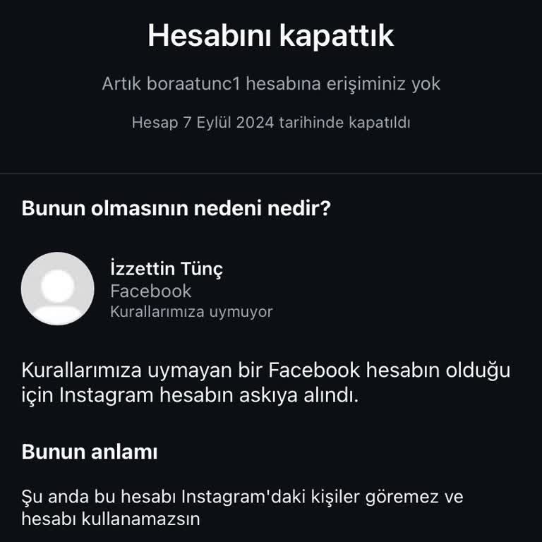 Meta Instagram Hesabımın Askıya Alınması