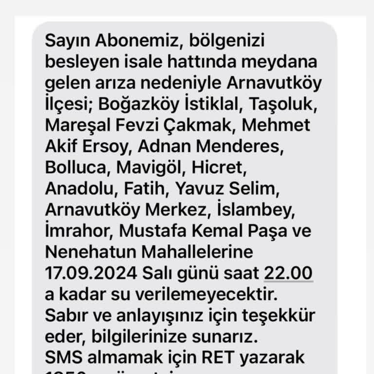 İstanbul Büyükşehir Belediyesi Arnavutköy Sürekli Su Kesintileri