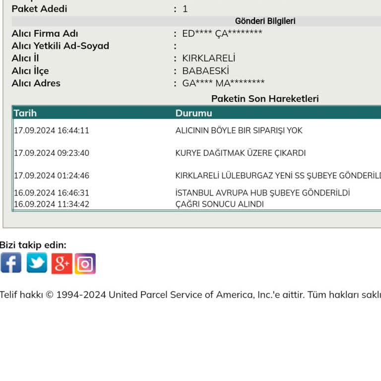 UPS Türkiye Ebebek Sipariş Teslimat Sorunu Ve İletişim Eksikliği