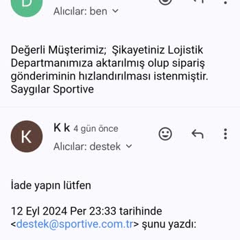 Sportive Yanlış Ürün Gönderimi Ve Yetersiz Müşteri Hizmeti