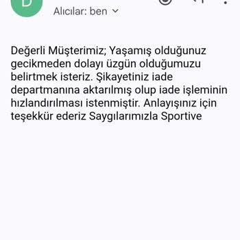 Sportive Yanlış Ürün Gönderimi Ve Yetersiz Müşteri Hizmeti