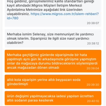 Migros Hatalı Ürün Gönderildi