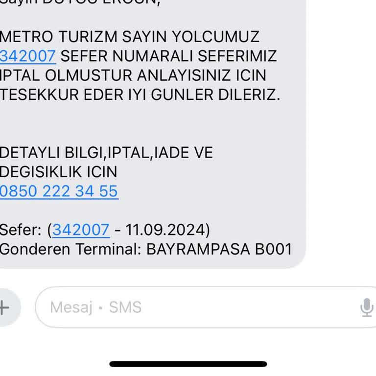 Metro Turizm Sefer İptali Bilet Ücret İadesi